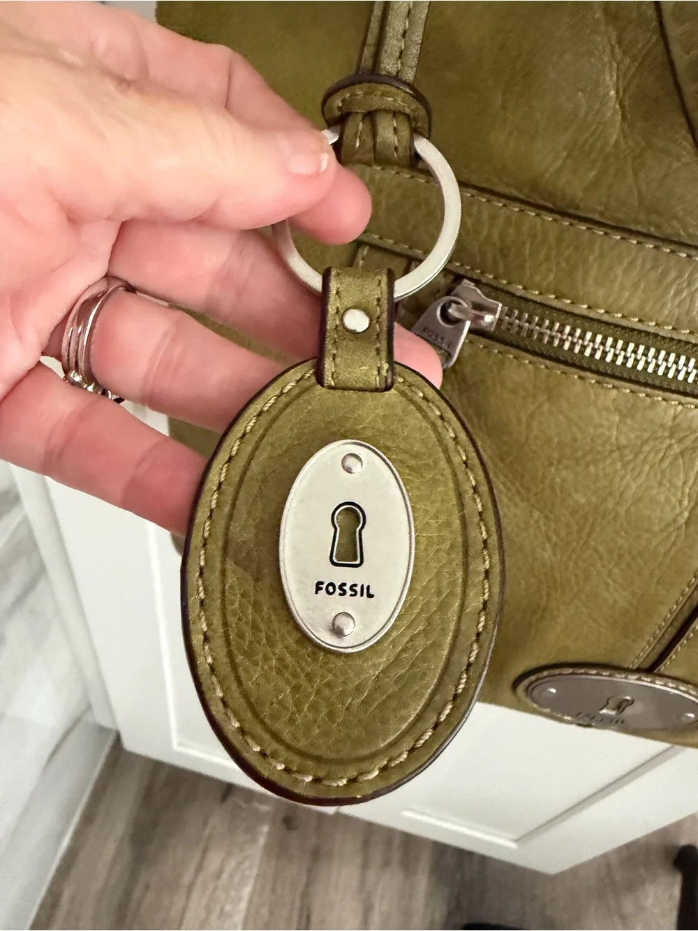Olive Green Fossil Crossbody Shoulder Bag Zippers  - Women's Slouch Foldover